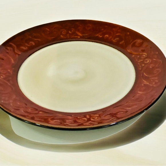 Pier 1 Imports Stoneware Red Scroll Pattern Dinner Plate Replacement Embossed - Picture 7 of 7